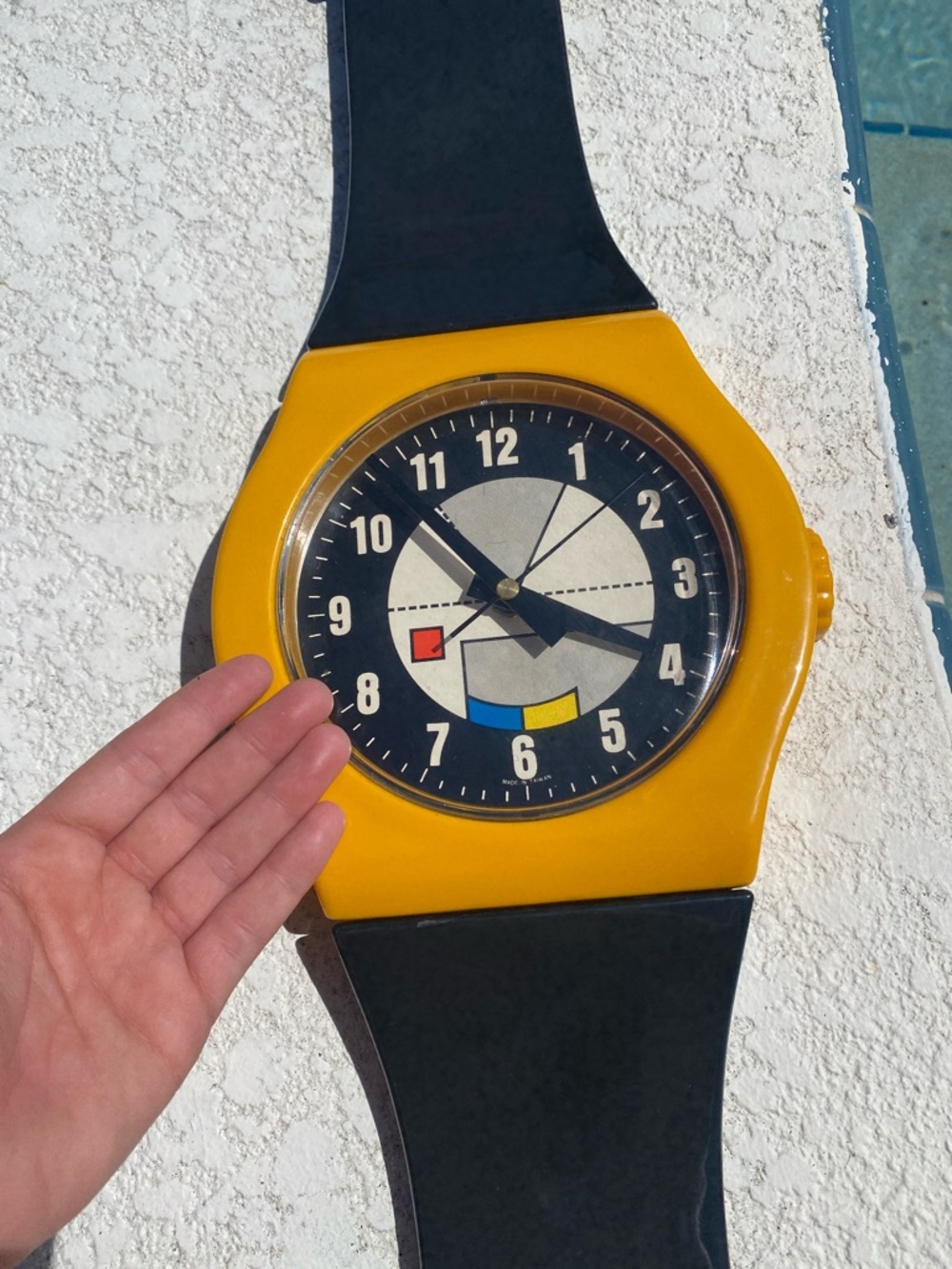 Vintage 80’s huge Bold Yellow & Black Analog Watch wall decor